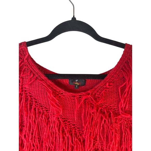 Wise Italy Red Fringe Sweater S 80% Acrylic 20% Wool - Picture 6 of 15